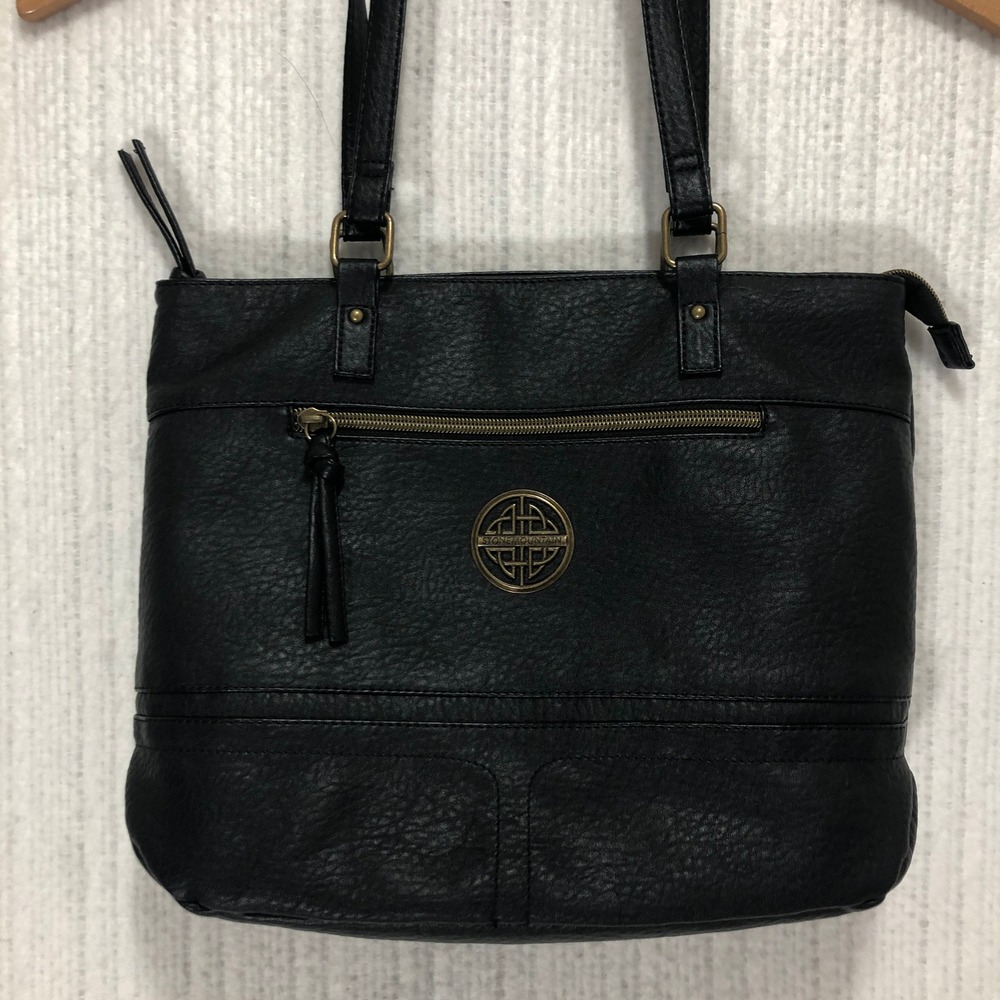 Stone Mountain Black Faux Leather Tote Bag Convertible Shoulder Bag